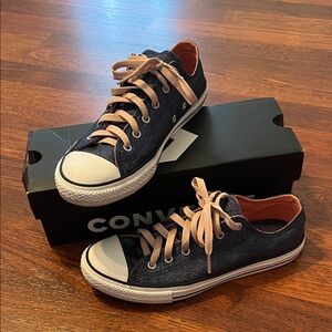 Converse Midnight Navy Shimmer Sneakers with Pink Laces